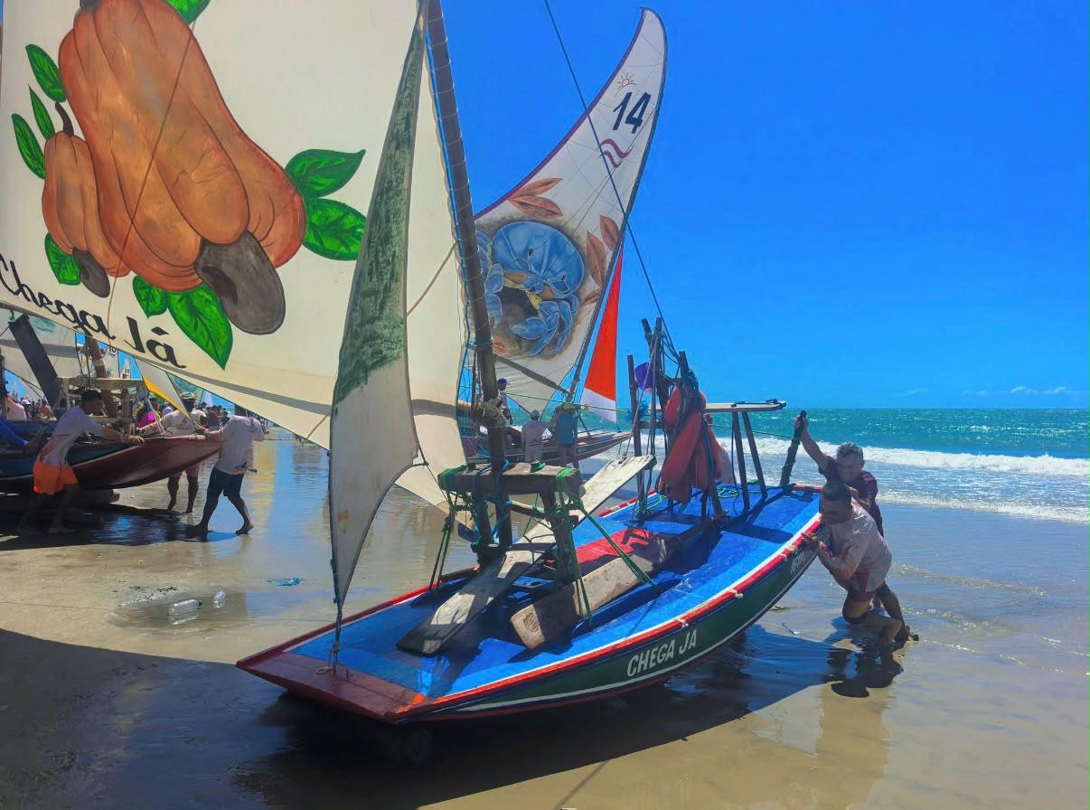 Voile peinte d'un oiseau du Ceará hissée par l'équipage