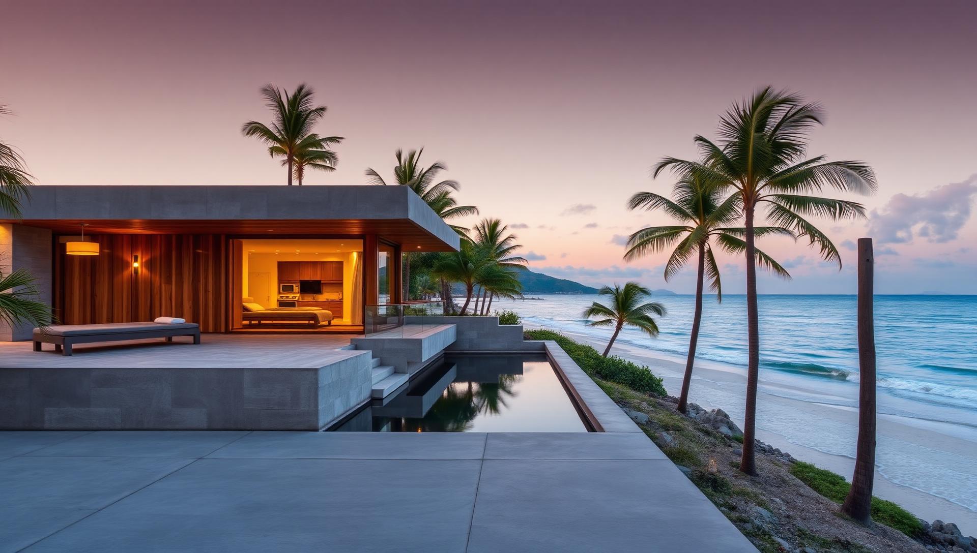 Villa contemporaine en béton et bois face à l'océan à Pontal de Maceió